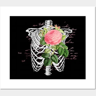 Skull and Pink Floral Roses Posters and Art